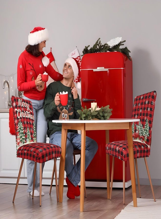 Fairooth Christmas Dining Chair Covers Red Black Buffalo Plaid Stretch Removable Washable Slipcover Chairs Protector Xmas Tree Truck Kitchen Chair Cover for Dining Room Home Holiday Party Decor, 4 Pcs - Image 4